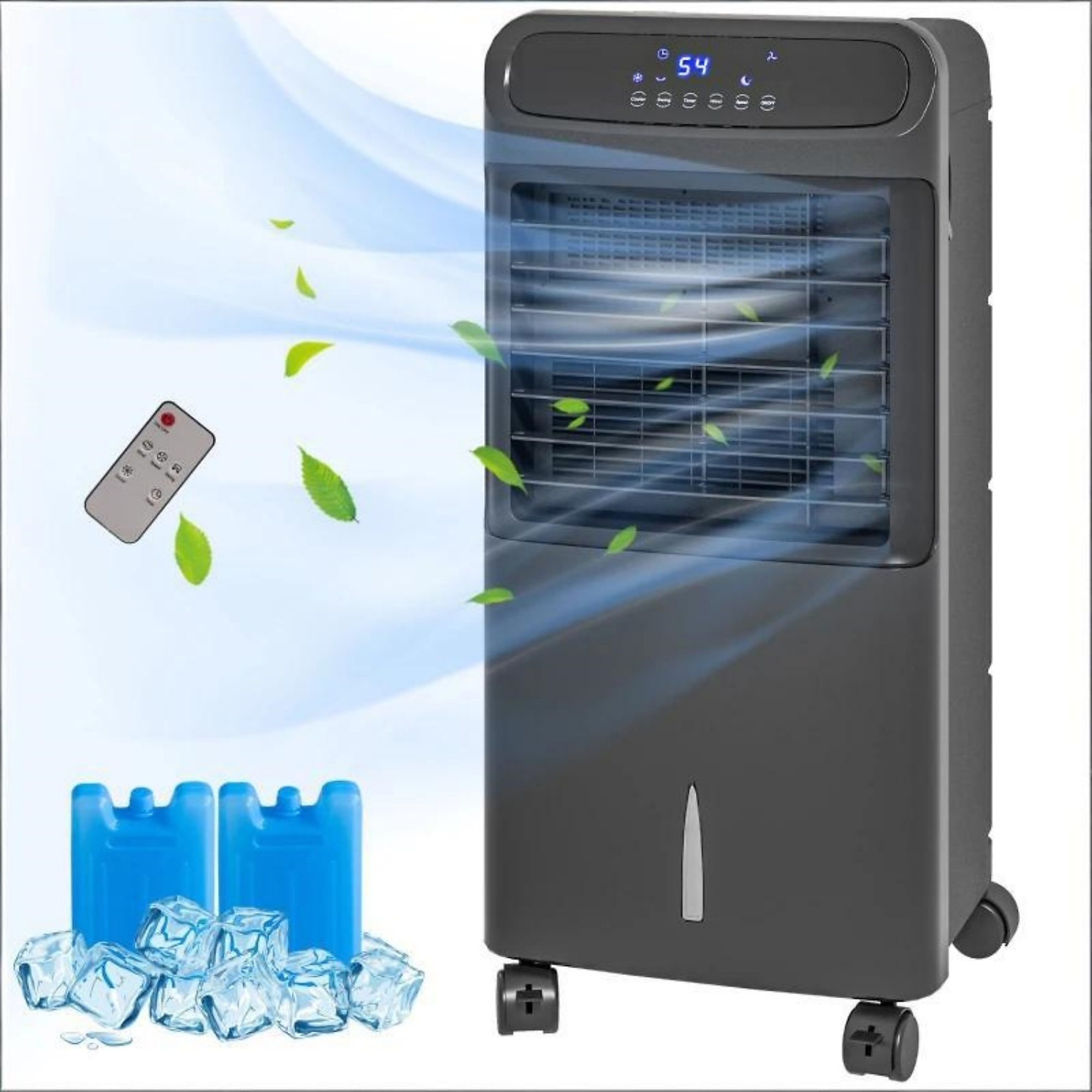 EdenDirect 350 CFM 3-Speed Black Portable Evaporative Air Cooler with Remote, 12H Timer, 3.2Gal Tank and 2 Ice Packs